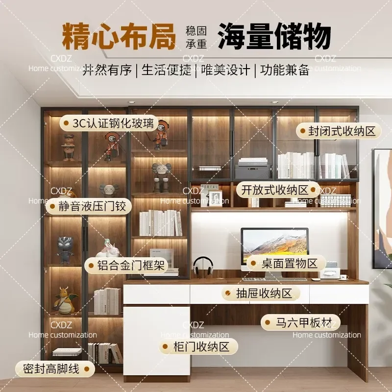 Light Luxury Corner Computer Desk with Bookshelf Solid Wood Double Home Study Table Workbench Integrated Desktop for Office