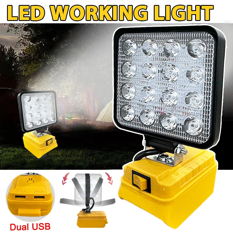 Electric Goddess LED Light Cordless Spotlights Outdoor Flashlight Camping Emergency Flood Light Work Lamp For Dewalt 20V Battery