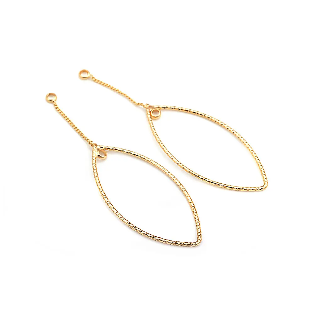4PCS 18K Gold Color Brass Twisted Wire with Chain Rhombus Charms Pendants Diy Jewelry Making Earrings Accessories for Women