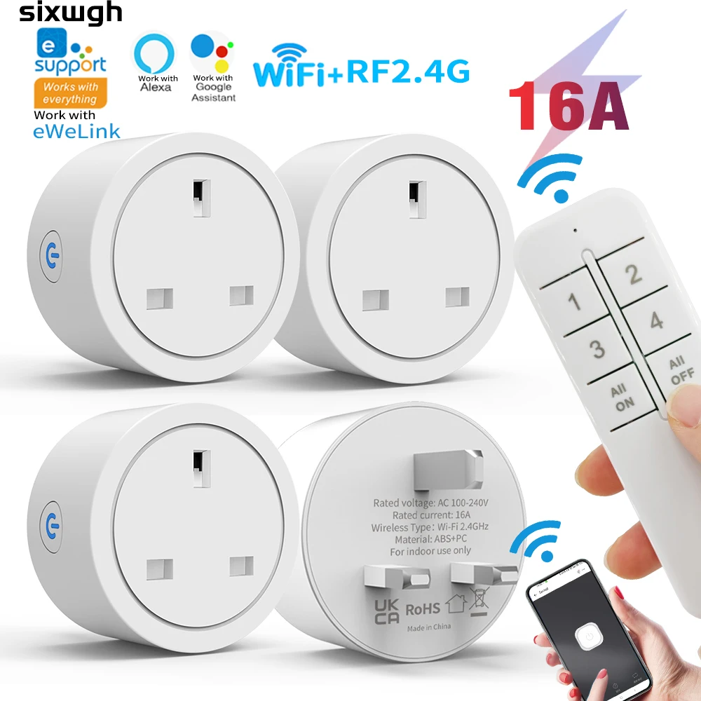 WiFi Smart Socket UK Plug, Wireless Remote Control Socket, EWeLink App Control, Timer & Countdown, Works with Alexa Google Home