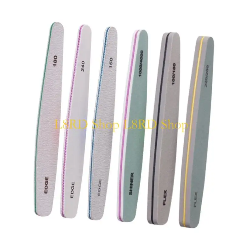 L8RD 6 Pcs Sanding Files Set Nails Files and Buffers Double Sided Gels Nails Files Emery Boards for Nails Polishing