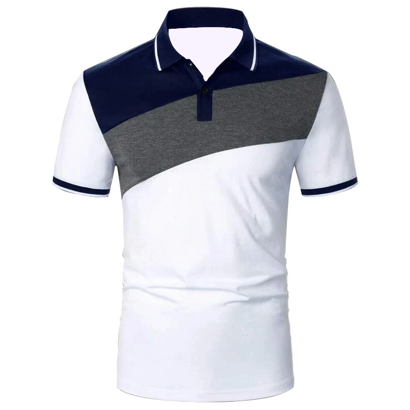 Men Summer Short Sleeve Spell Color Polo Shirt , Men Slim Fit Sport Golf Polo Shirt .