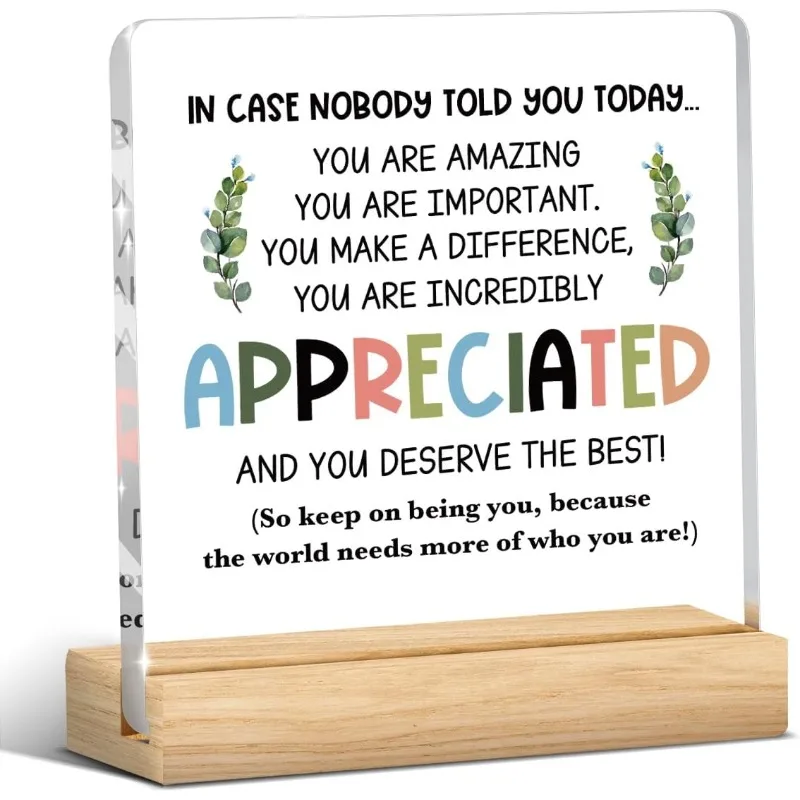 Regalo motivacional en el lugar de trabajo: placa de escritorio de acrílico transparente con cita inspiradora, regalo de agradecimiento para empleados y compañeros de trabajo