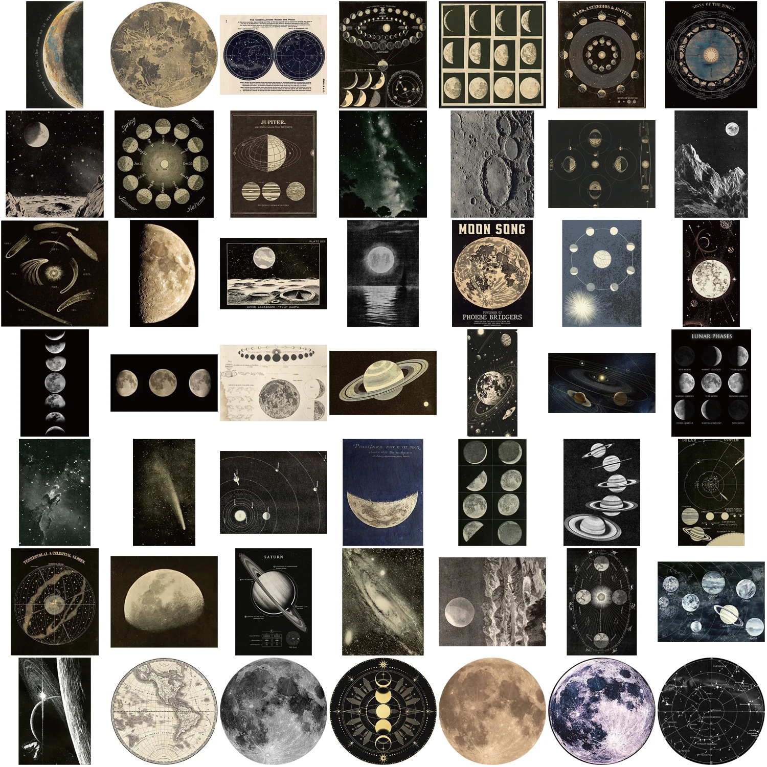 50pcs Retro Universe Planet Vinyl Stickers Vintage Celestial Designs for Water Bottles Cars Cups Computers Guitars Skateboards