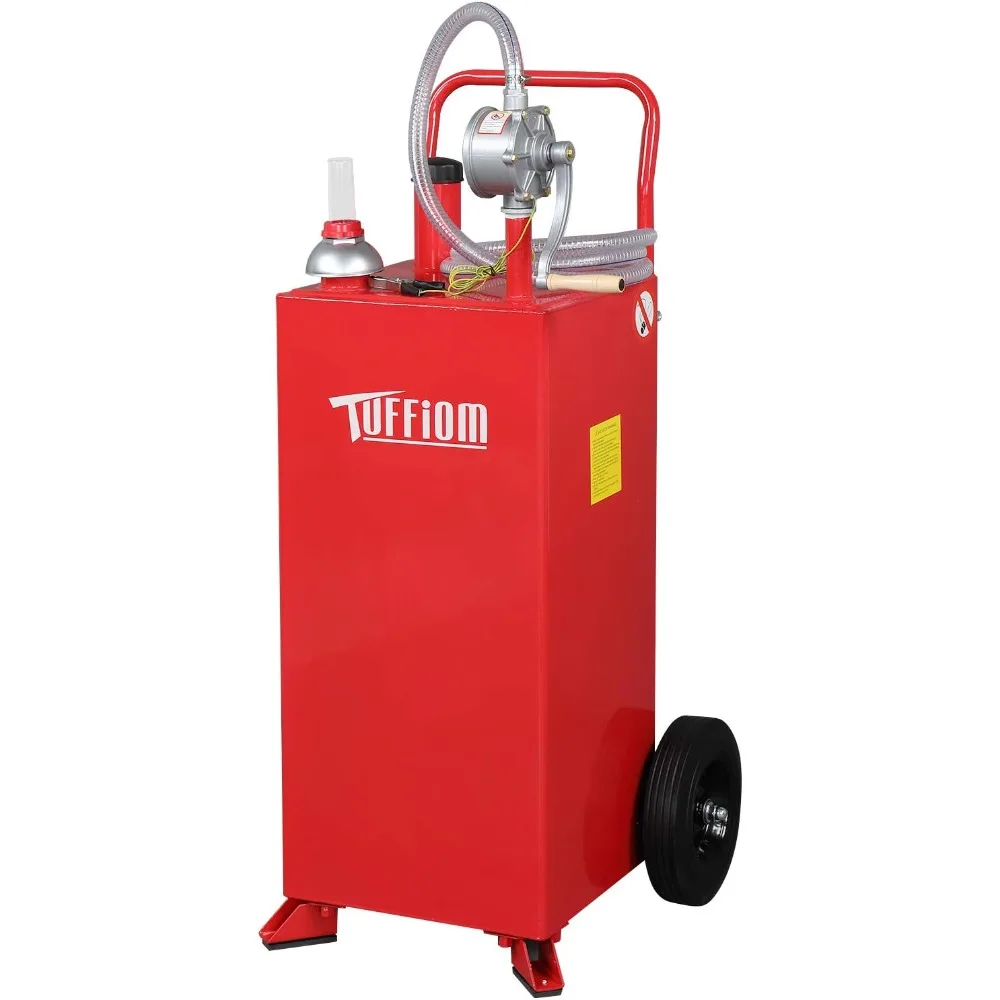 30 Gallon Gas Caddy With Wheels, Fuel Transfer Tank Gasoline Diesel Can Reversible Rotary Hand Siphon Pump