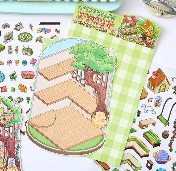 3D Layered Diorama Stickers Fantasy Life Series Miniature Scrapbook Decor for Journals DIY Cute Cartoon Landscape Decals Gift