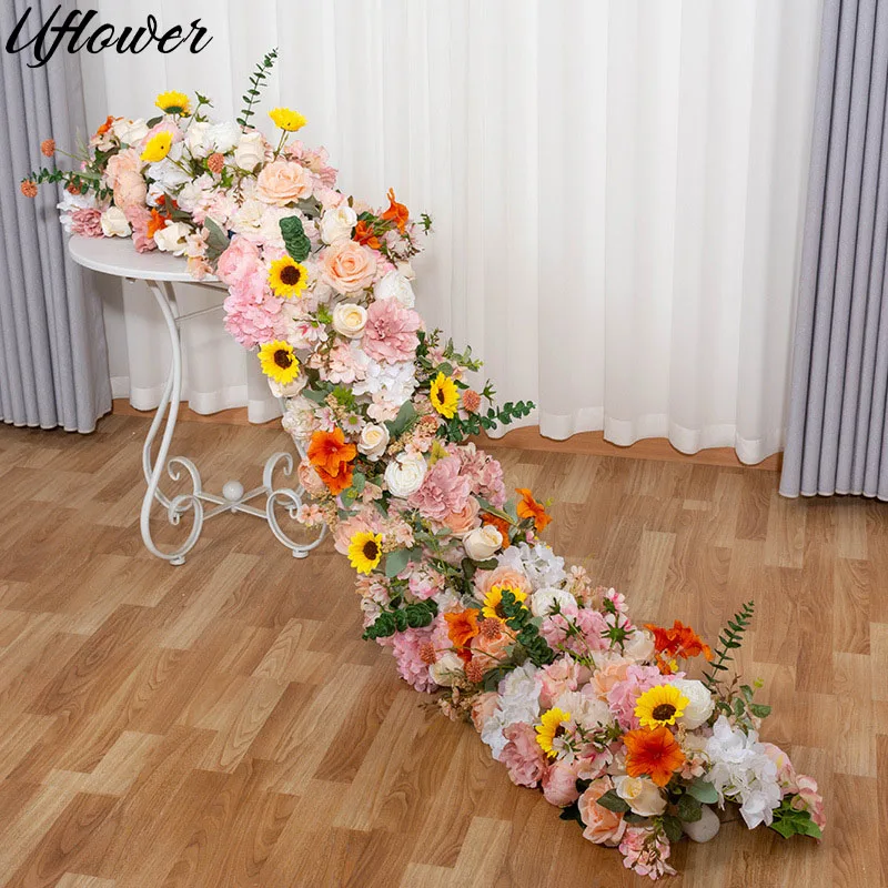 

Uflower 2m Luxury Artificial Flowers Wedding Decoration Table Long Runner Flower Row Floral Backdrop Arrangement Wall Arch Decor