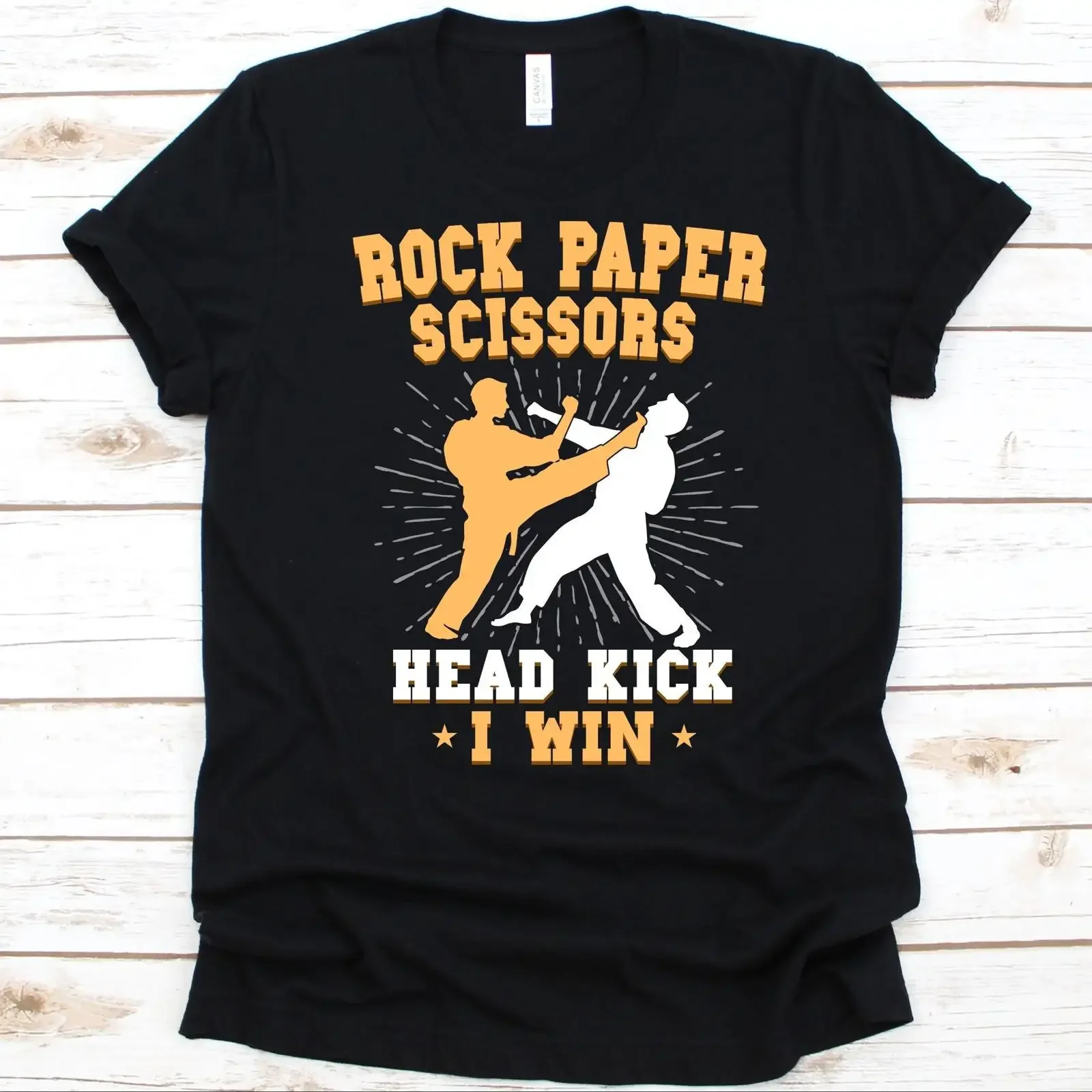 Rock Paper Scissors Head Kick I Win T Shirt Funny for Karate Taekwondo Jiujitsu Martial Arts Black Belt Fighters vintage