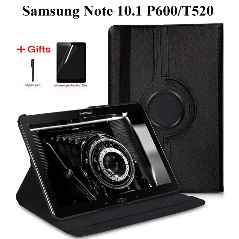 360 Rotating PU Leather Case for Samsung Galaxy Note 2014 Edition 10.1 P605 P600 P601 Tab Pro SM-T520 T525 T521 Case +Film+Pen