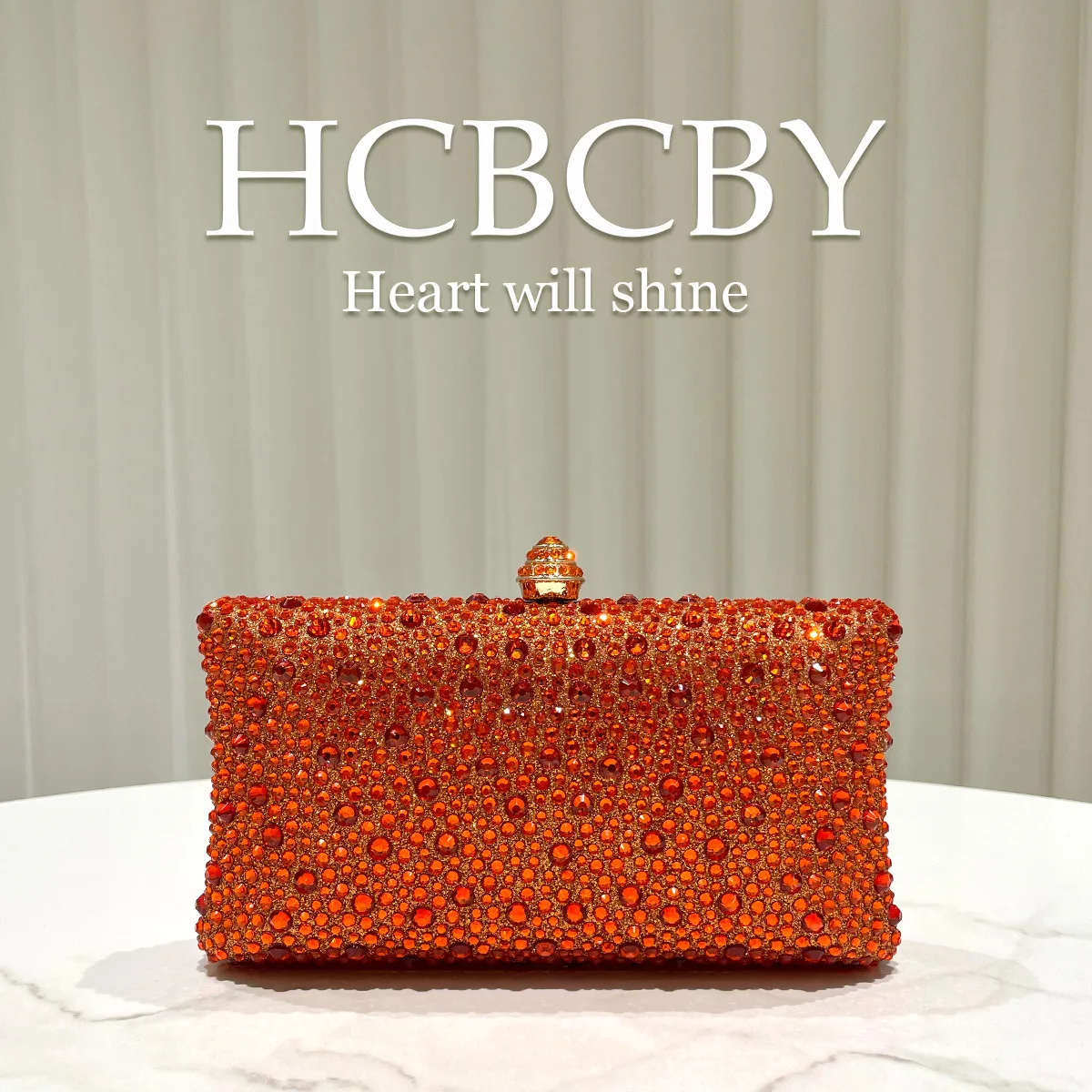 Orange light luxury hot diamond decorative dinner bag, women's fashion temperament elegant wedding dress evening clutch bag