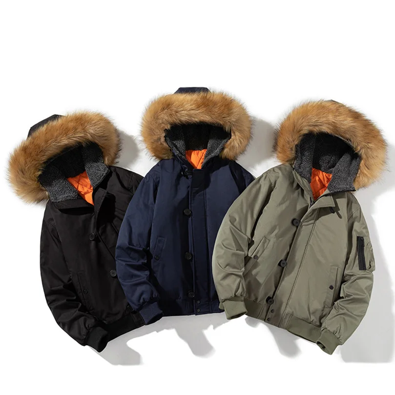 Chaqueta de invierno con cuello de piel auténtica para hombre, Parka acolchada, abrigos de gran tamaño, ropa de béisbol para hombre, talla grande 4xl 5xl