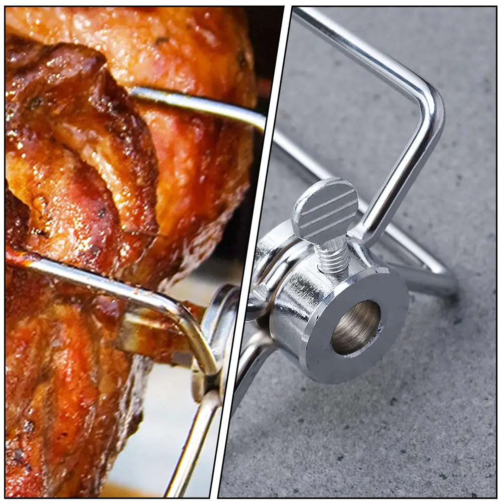 

Stainless Steel Rotisserie Meat Forks 4 Prong Offset Design BBQ Tool for Grilling Poultry Pork Roast Easy Thumb Screw Adjustment