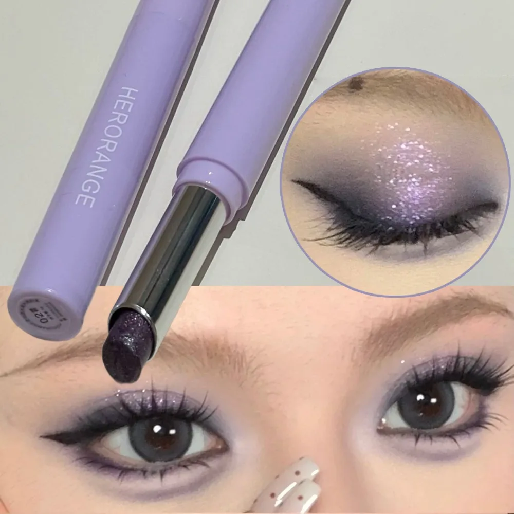 Crayon fard à paupières violet fumé scintillant, fini pailleté, facile à estomper, longue tenue, portable, illuminateur pour les yeux, stick de maquillage haute brillance