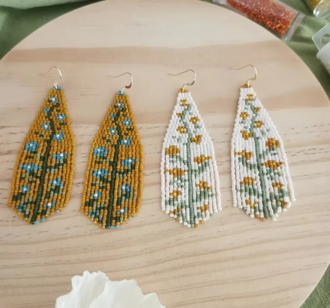 ZGMXR Rice bead earrings Tassel Flower Branch Originality Bohemia Hand knitting Design Alloy Fashion Simple Beaded earrings