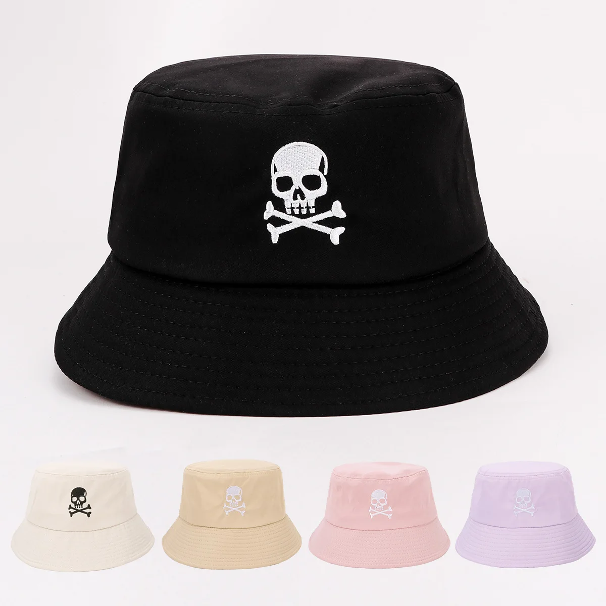 Summer Solid Bucket Hat For Women Embroidery Skull Breathable Foldable Sunshade Outdoor Students Best Matched Fisherman Cap Gift