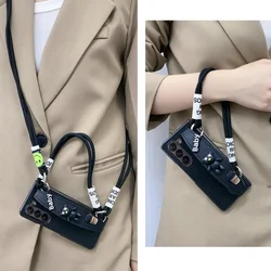 For Samsung Galaxy Z Fold 7 6 5 4 3 2 5G Cute Coffee Bear Wrist Band Bracket Leather Case Cover With Crossbody Long Short Strap