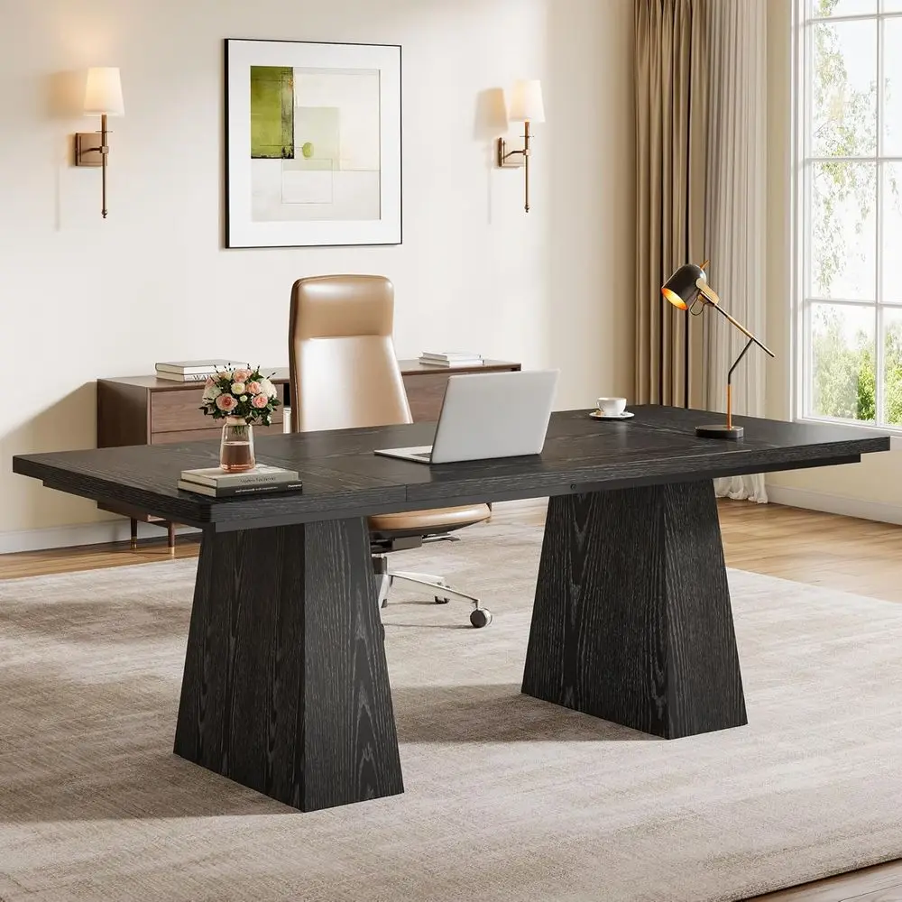 

Рабочий стол Executive Double Pedestal 63 (черный эбен) - Просторный письменный стол для домашнего офиса или кабинета