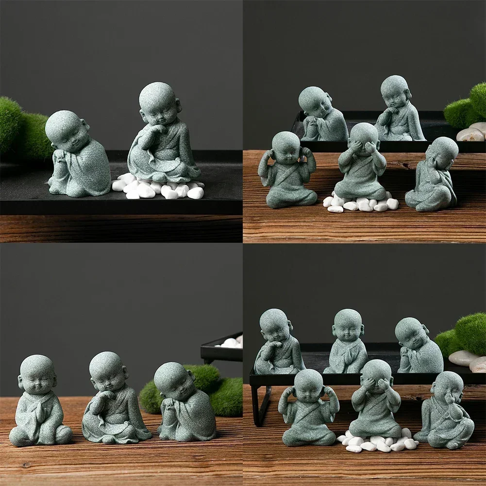 Buddha Stone-Statue Little Buddhist Monks Tibetan Buddhism Figurines Zen Garden Ornament Meditation Home Aquarium-Decoration