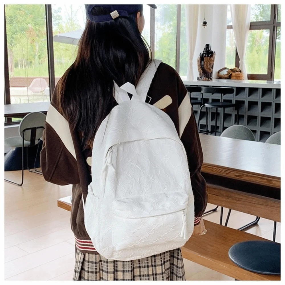 Y2k Sweet Bow Backpack Minimalist Solid Color Nylon Rucksack Durable Multi Pocket Student School Bag Commute