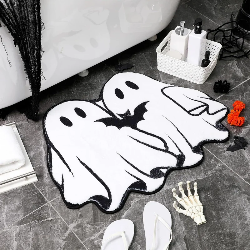 VIKAMA Irregular Halloween Ghost Bat Bath Mat Non‑Slip Floor Mat For Bathroom Indoor Household Festival Decoration