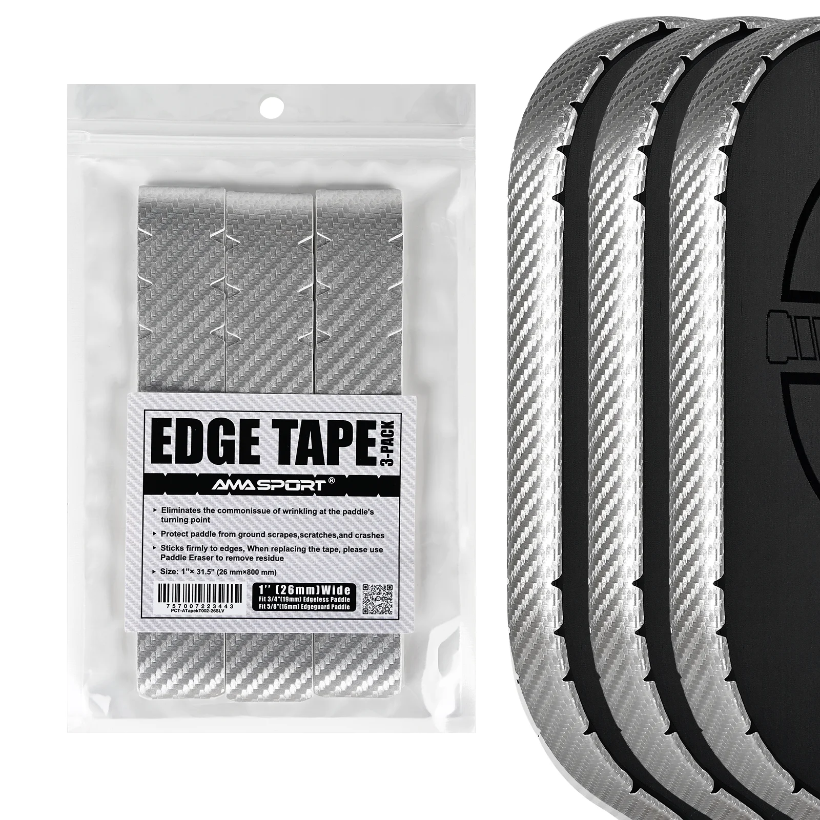 AMA SPORT NEW 3K Crabon Pickleball Paddle Protection Tape 3K Carbon-Racket Edge Protection Tape Fit Perfectly Curved Edge