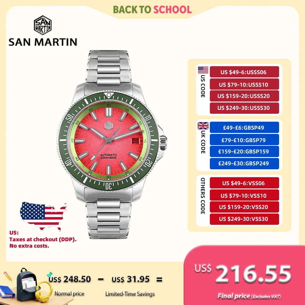 

San Martin оригинальный дизайн 40 мм новая серия фруктов мужские дайверские часы NH35 механические на мушке регулируемая застежка 20 бар светящиеся SN0118B