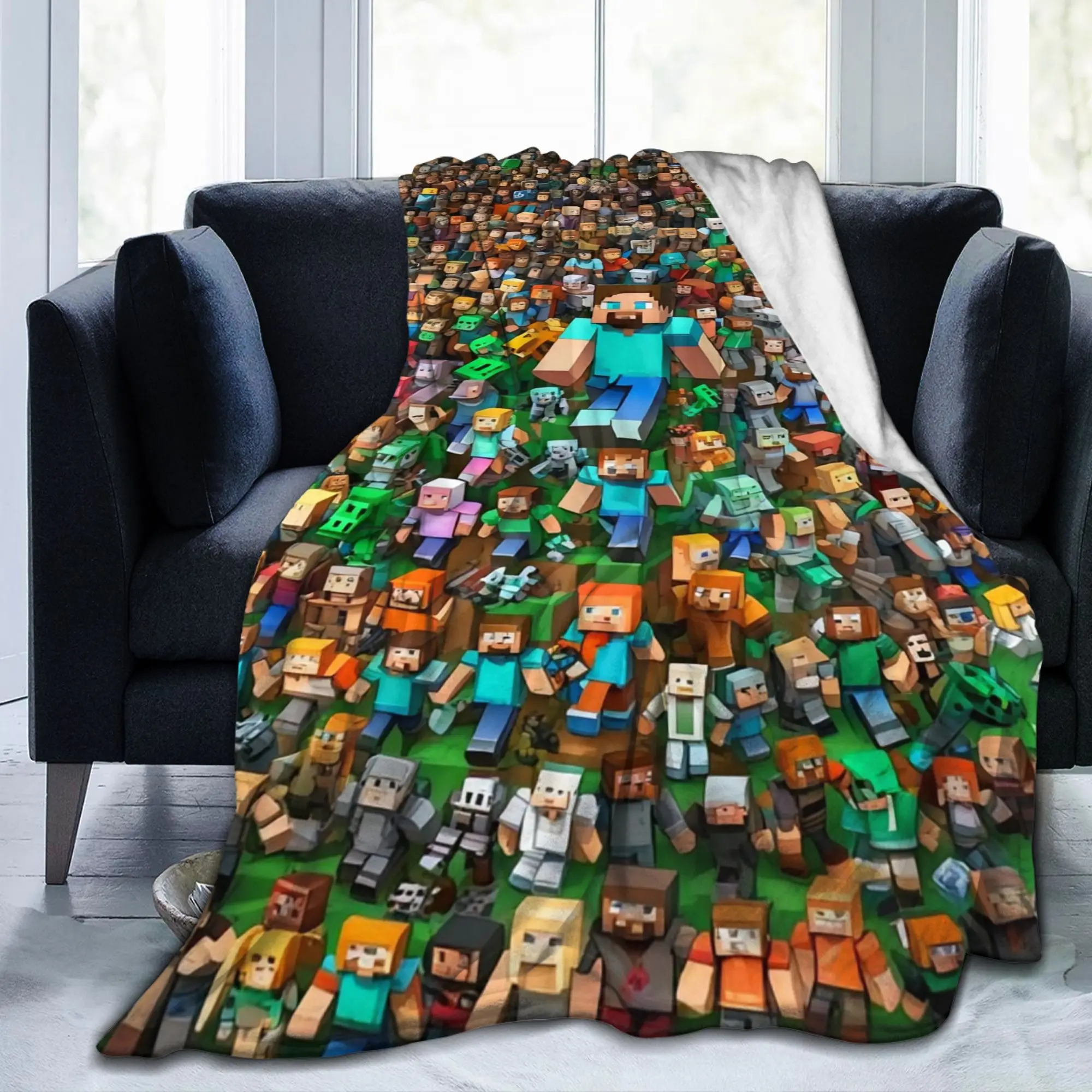 Soft Warm Blanket Decorative M-Minecrafts Creeper Family Throw Blanket  Flannel Bedspread For Outdoor Funny Sofa Bed Cover
