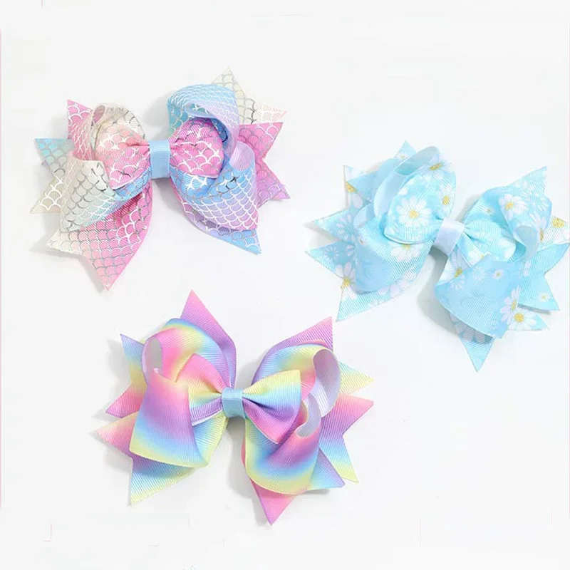 Fashion Daisy Hair Bow Clips for Girls Glitter Star Hairgrip Barrettes Mermaid Hair Accessories Boutique Hairgrips Headwear