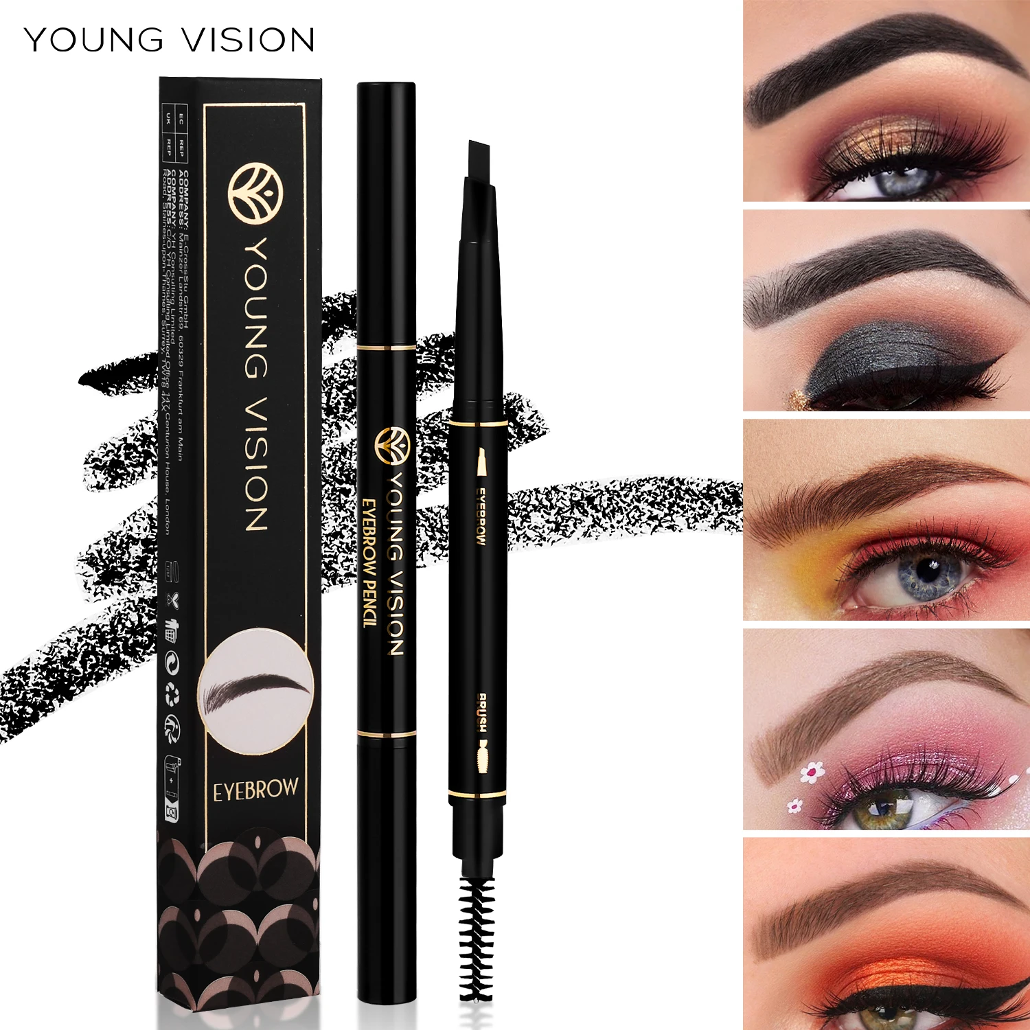 YOUNG VISION automatic rotating dual head waterproof and non smudging triangle eyebrow pencil with eyebrow brush