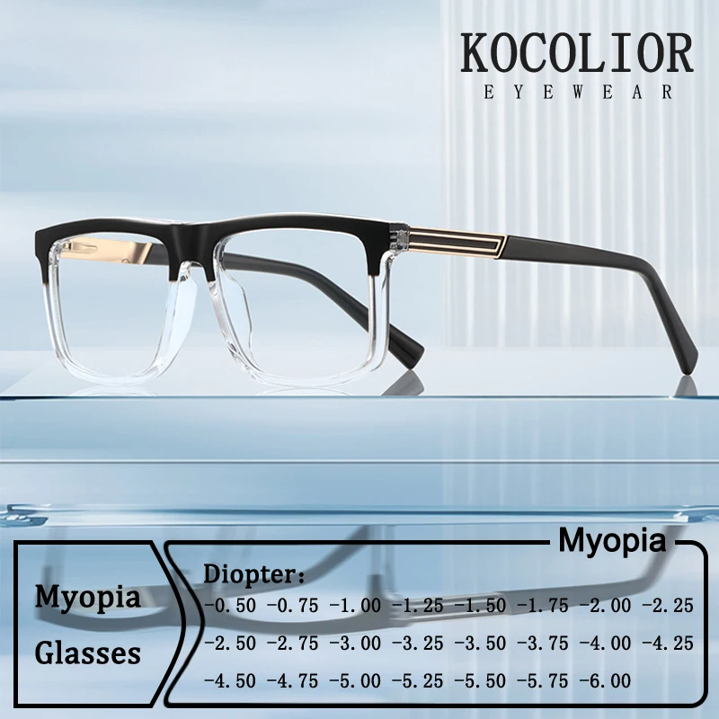 

New Brand Design Oversized Square Frame Myopia Glasses Prescription Custom Photochromic Anti Blue Light Shortsight Men Eyewear