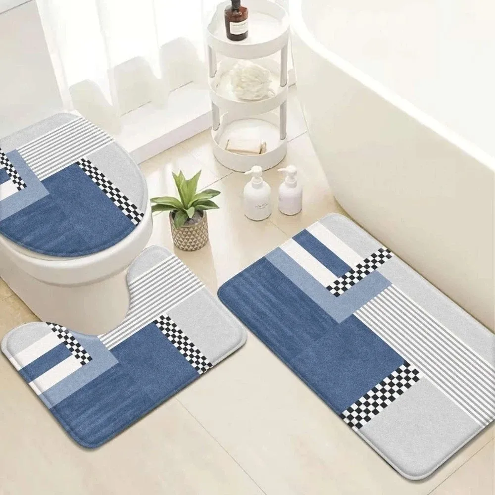 3PCS/SET Marble Pattern Bath Mat Set Super Absorbent Quick-Dry Bathroom Mat Wear Resistant Thick Toilet Lid Cover Indoor Use