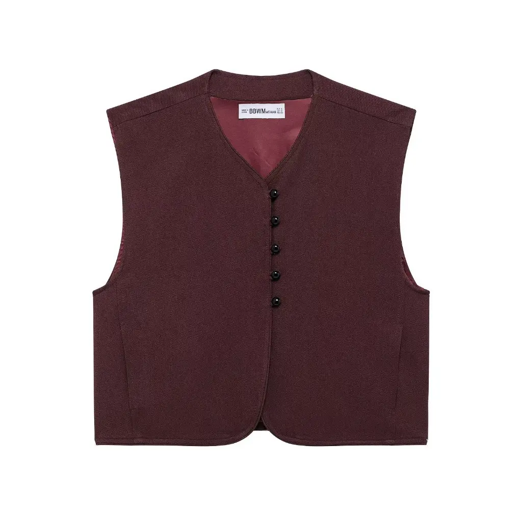 

Women's Elegant V-neck Sleeveless Single-breasted Suit Vest Solid Color European And American Spring Fashion