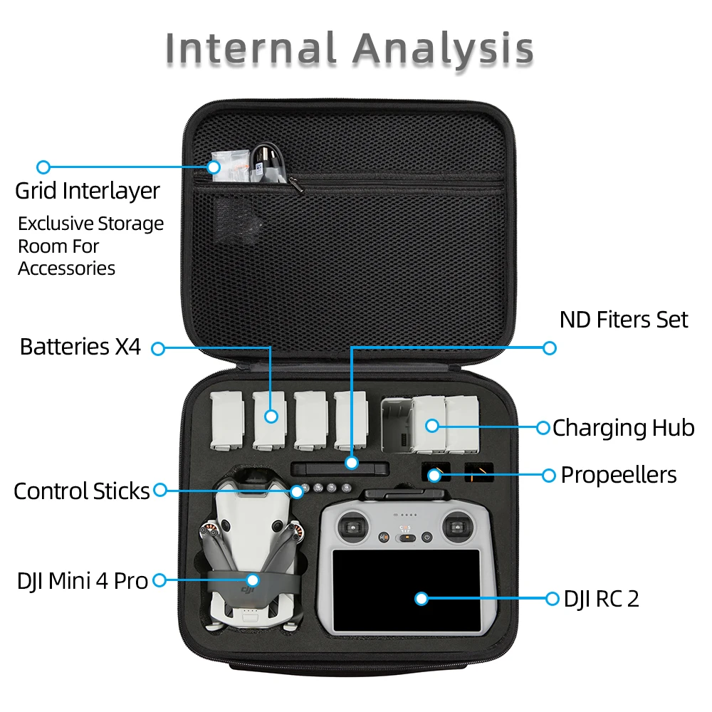 Imagem -05 - Dji Mini Pro Mala Dji Drone Acessório Estojo de Armazenamento Prata Preto Bolsa