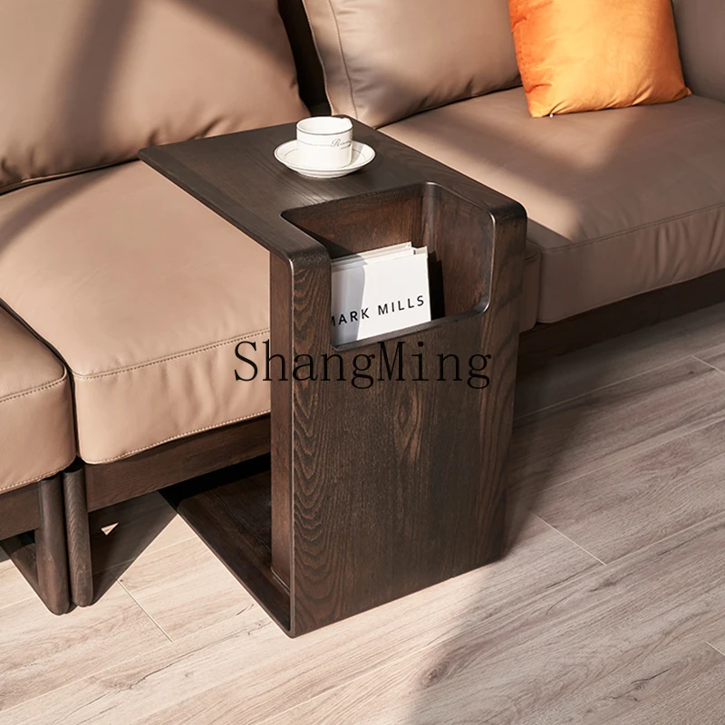 ZYYSofa تخزين جانبي طاولة جانبية من الخشب الصلب الرماد الأبيض المدخن اللون طاولة زاوية غرفة المعيشة المنزل طاولة القهوة الفنية الإبداعية #3