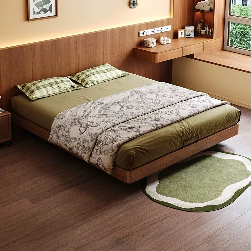 space saving double hotel apartment Solid wood backless environmental protection bedroom flush edge floating platform bed