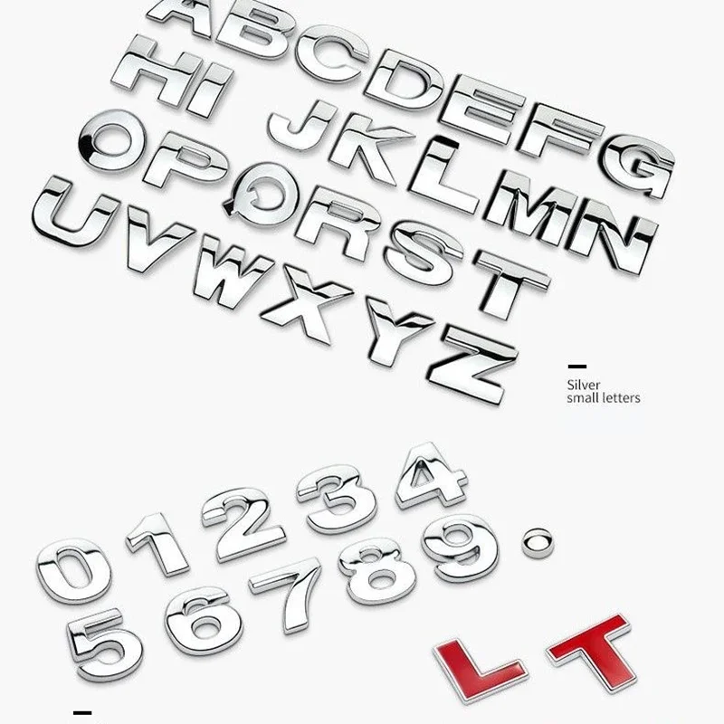 DIY 3D Metal Alphabet Number Badge Stickers Chrome Black Rear Trunk Emblem Decals Auto Styling Accessories