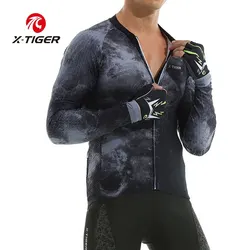 X-TIGER Men's Cycling Jersey Long Sleeves Breathable Bicycle T-Shirt Reflective Zipper Motocross Jersey Maillot