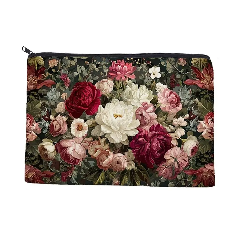 Zipper Closure Makeup Bag Portable Printed Pattern Cosmetic Bag Rectangular Shape Wide Storage Space Storage Bag