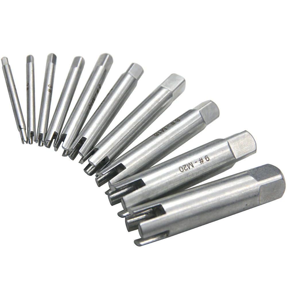 M4-M22 Hand Thread Extractor Broken Thread Tapping Counter Thread Tap Tool Set 10pcs Broken Head Tap Extractor