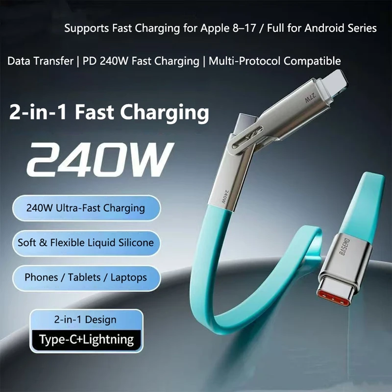 Quick Charge Flat Phone Charger Type C 240w Foldable Stand Fast Charging Kick Cable Stand Holder Cord For Iphone Samsung Xiaomi