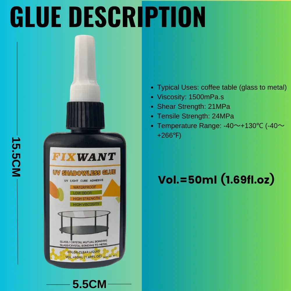 FIXWANT UV Shadowless Glue Fast Drying Glass Crystal Mutual Bonding To Metal Acrylic Plastic and More Adhesive without Trace