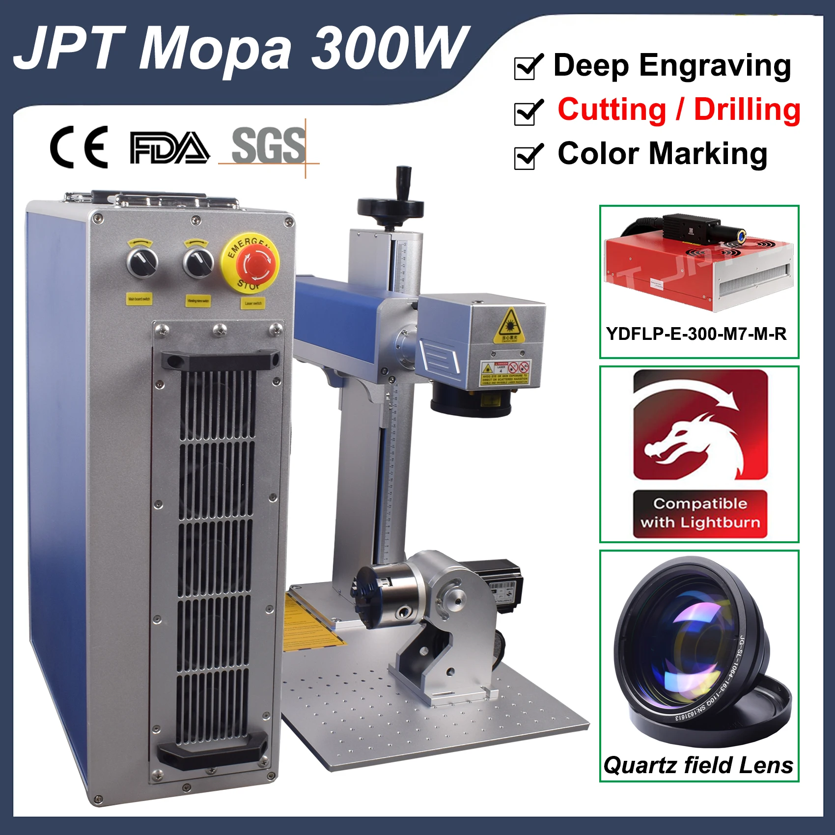 300W JPT Mopa Fiber Laser Marking Cutting Machine Deep Laser Engraving for All Metal Jewelry Laser Engraver for Drilling ngraver