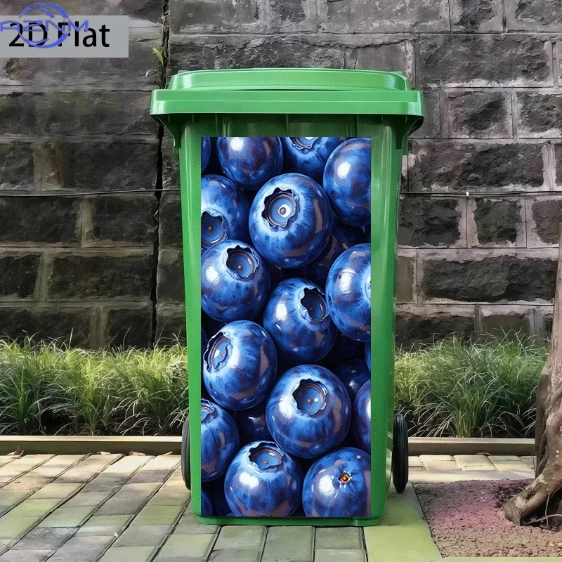 1pc Blueberry Garbage Can Sticker Self-Adhesive Decorative Wallpaper For Kitchen Trash Bins, Home Decor, Matte Polypropylene