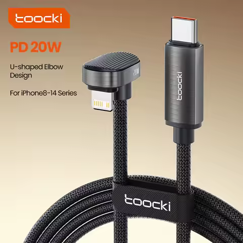 Toocki X97C1 PD20W Fast Charging iP Cable for iPhone 14 USB C to Elbow U-shaped Lighting Cable without Blocking Hands for Gaming
