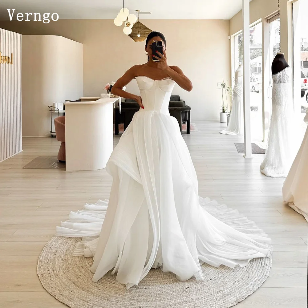 

Verngo Satin Sweetheart A Line Weddig Dress Classic Sweap Train Bridal Gowns Women Simple Bride Dress Customized