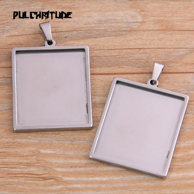 2pcs/lot Silver color color 5 Styles Stainless Steel Square Cabochon Base Setting Diy Blank Pendant Tray For Necklace Making