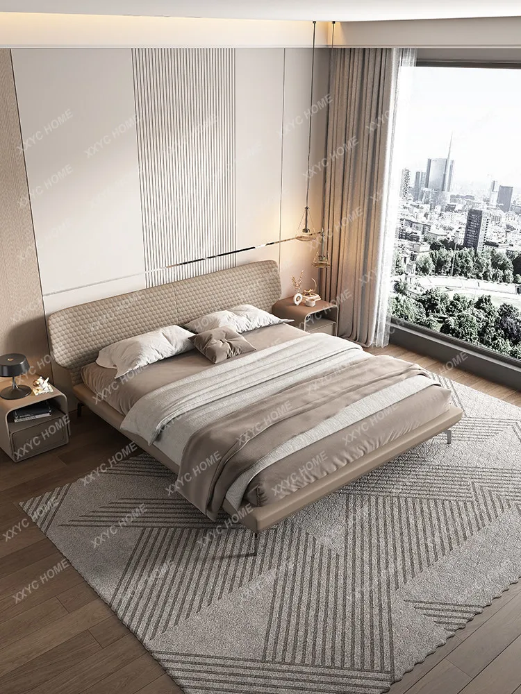 Leather bed Modern minimalist master bedroom Light luxury double bed Atmospheric bed 1.8 meters