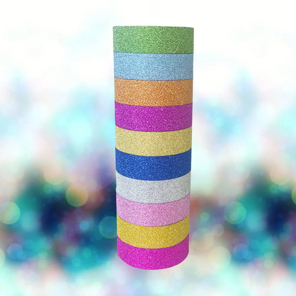 10 PCS Cute Washi Tape Colored Duct Paper Decorative Glitter Tapes Decorate Kit Flash