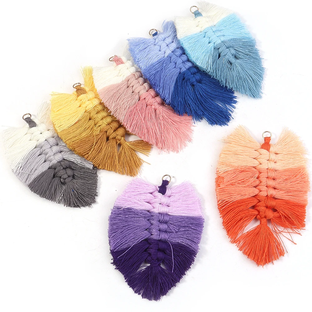 

2pcs/lot 9x7cm Leaf Tassel Pendants Gradient Tassel Charms For Jewelry Making DIY Tassel Earrings Crafts Charms Accessories