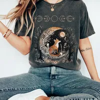 Witchy T-shirt Celestial Fairycore Dark Cottagecore Aesthetic Women Crewneck Short Sleeve Shirt Whimsigoth Goblincore Shirt Fox